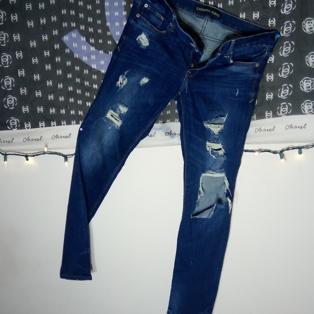 Express 👖 Blue Rugged Ripped Express Jeans